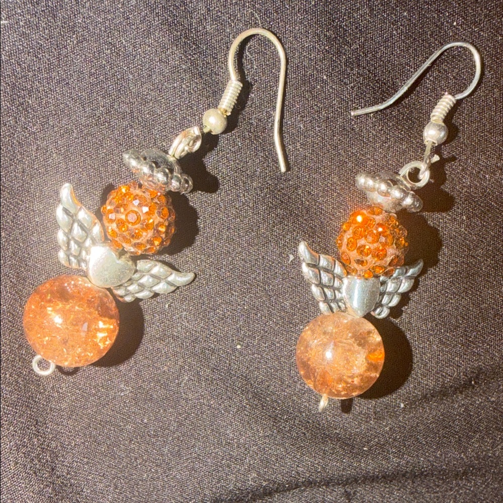 Elegant Silver and Brown Angel Wing Earrings